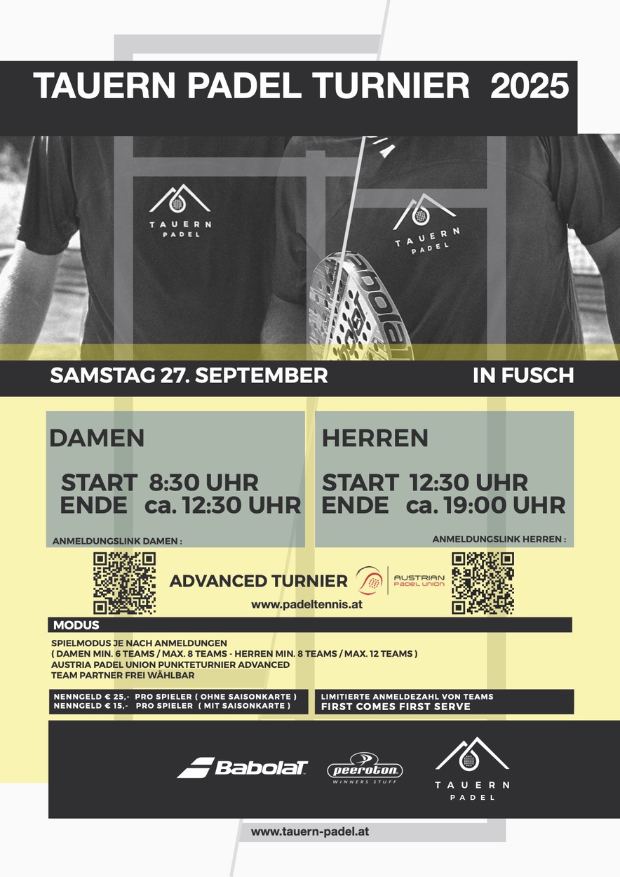 Tauern Padel APU Punkte Turniere in FUSCH - ab sofort zum Anmelden!